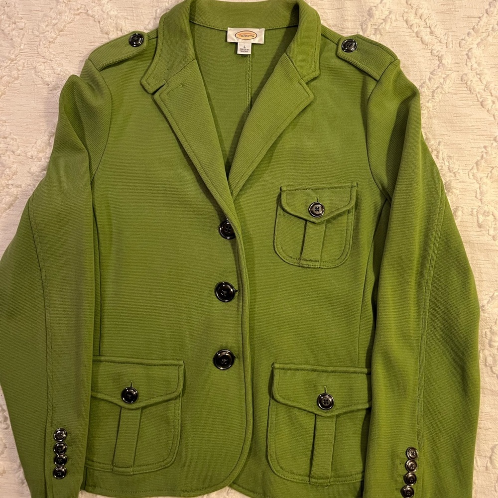 Talbots Women’s Knit Jacket Blazer Size L Olive